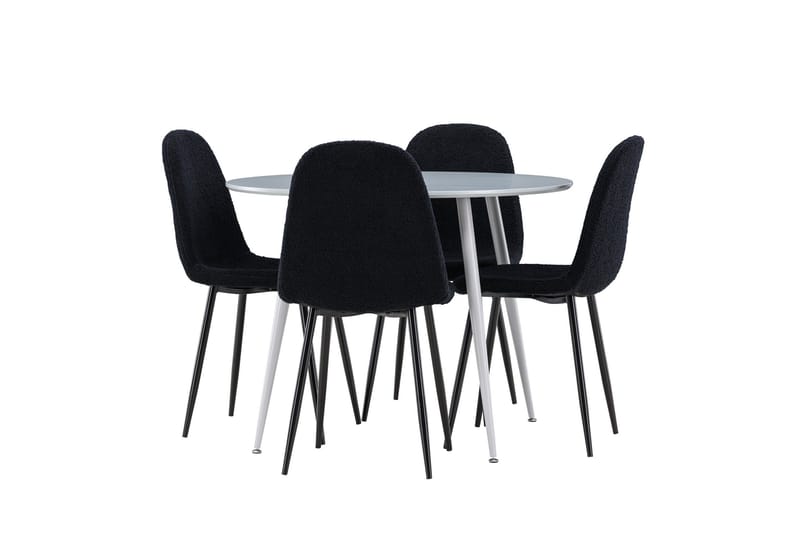 Plaza Spisegruppe 100 cm Rundt med 4 Polar stole - Grå/Svart - Møbler - Borde - Spisebordssæt