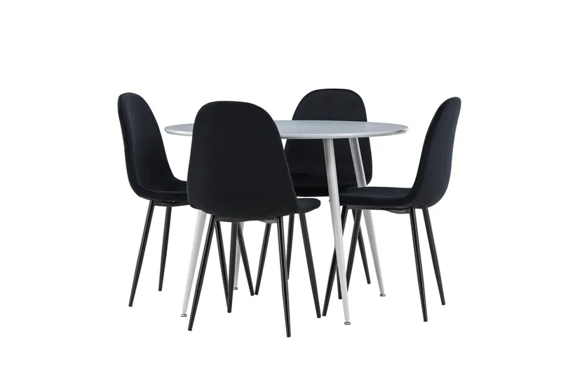 Plaza Spisegruppe 100 cm Rundt med 4 Polar stole, Grå/Svart