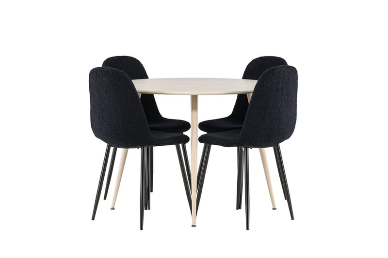 Plaza Spisegruppe 100 cm Rundt med 4 Polar stole - Whitewash/Svart - Møbler - Borde - Spisebordssæt