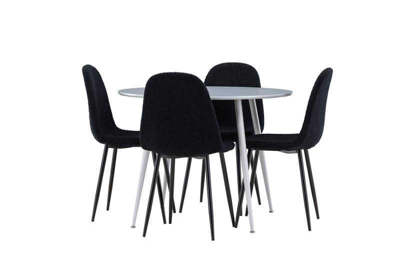 Plaza Spisegruppe 100 cm Rundt med 4 Polar stole - Grå/Svart - Møbler - Borde - Spisebordssæt