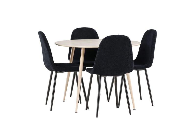 Plaza Spisegruppe 100 cm Rundt med 4 Polar stole - Whitewash/Svart - Møbler - Borde - Spisebordssæt