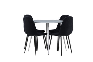 Plaza Spisegruppe 100 cm Rundt med 4 Polar stole - Grå/Svart - Møbler - Borde - Spisebordssæt