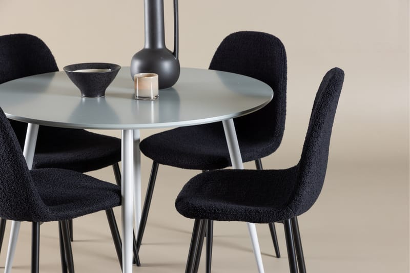 Plaza Spisegruppe 100 cm Rundt med 4 Polar stole - Grå/Svart - Møbler - Borde - Spisebordssæt