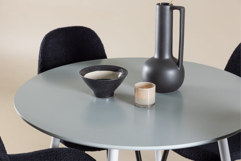 Plaza Spisegruppe 100 cm Rundt med 4 Polar stole - Grå/Svart - Møbler - Borde - Spisebordssæt