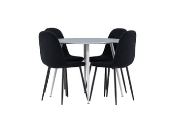 Plaza Spisegruppe 100 cm Rundt med 4 Polar stole - Grå/Svart - Møbler - Borde - Spisebordssæt