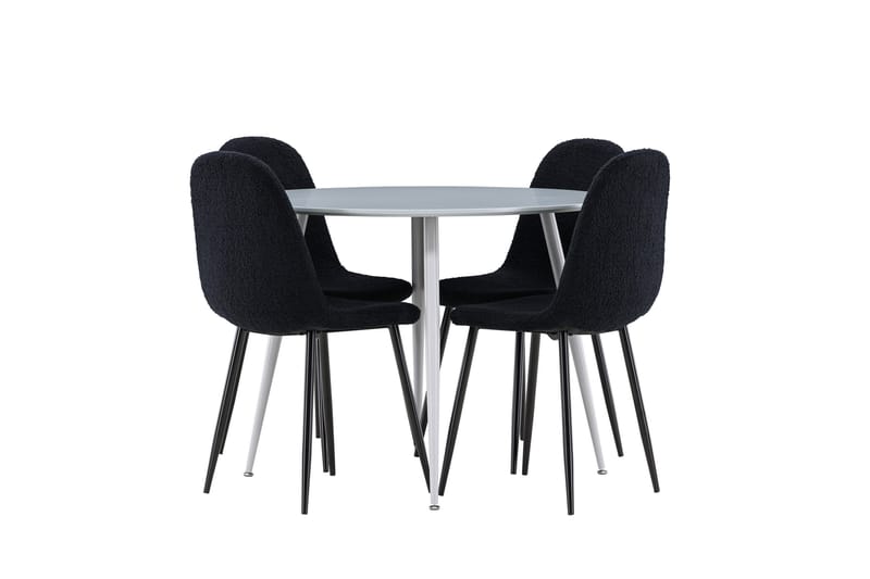 Plaza Spisegruppe 100 cm Rundt med 4 Polar stole - Grå/Svart - Møbler - Borde - Spisebordssæt
