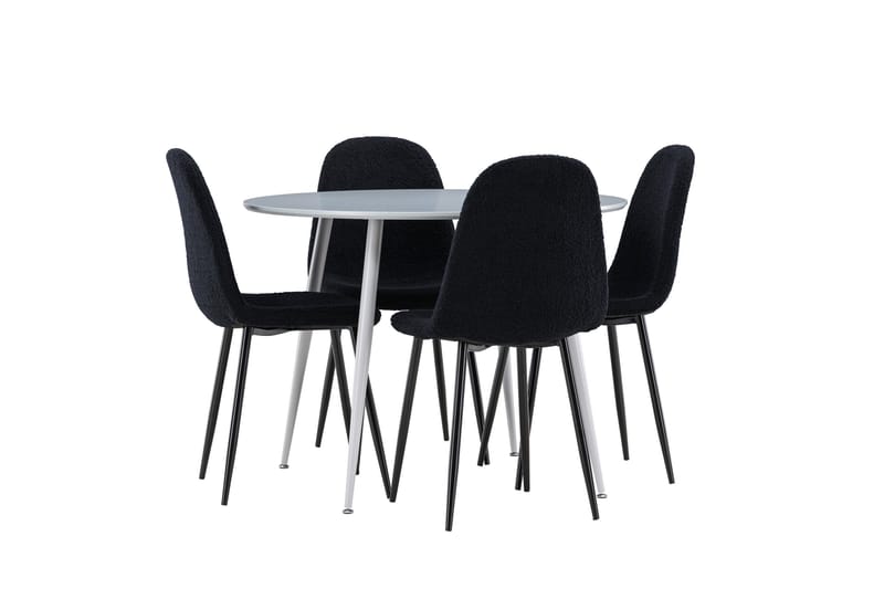Plaza Spisegruppe 100 cm Rundt med 4 Polar stole - Grå/Svart - Møbler - Borde - Spisebordssæt