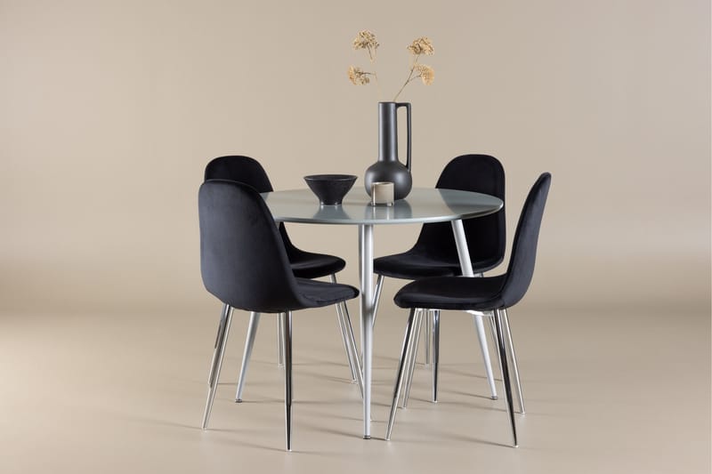 Plaza Spisegruppe 100 cm Rundt med 4 Polar stole - Grå/Svart - Møbler - Borde - Spisebordssæt