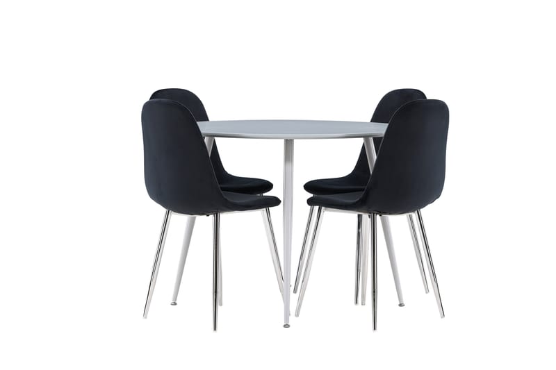 Plaza Spisegruppe 100 cm Rundt med 4 Polar stole - Grå/Svart - Møbler - Borde - Spisebordssæt
