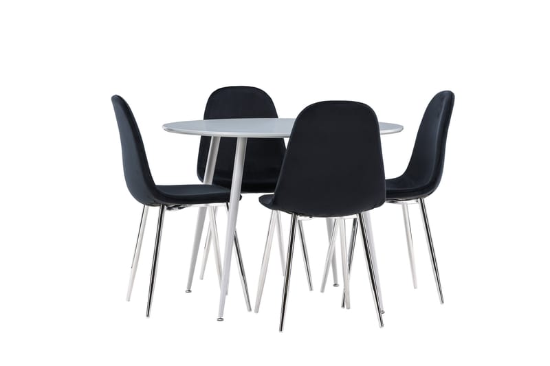 Plaza Spisegruppe 100 cm Rundt med 4 Polar stole - Grå/Svart - Møbler - Borde - Spisebordssæt