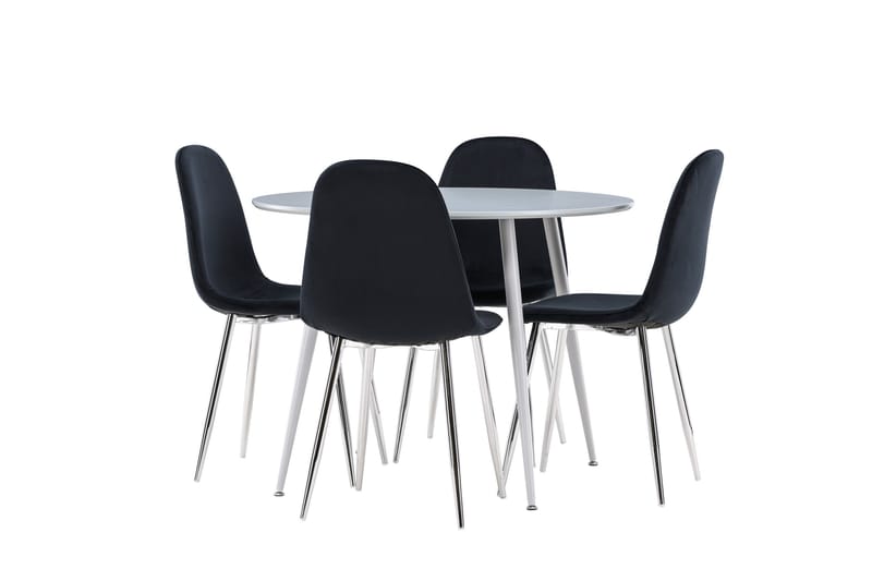 Plaza Spisegruppe 100 cm Rundt med 4 Polar stole - Grå/Svart - Møbler - Borde - Spisebordssæt