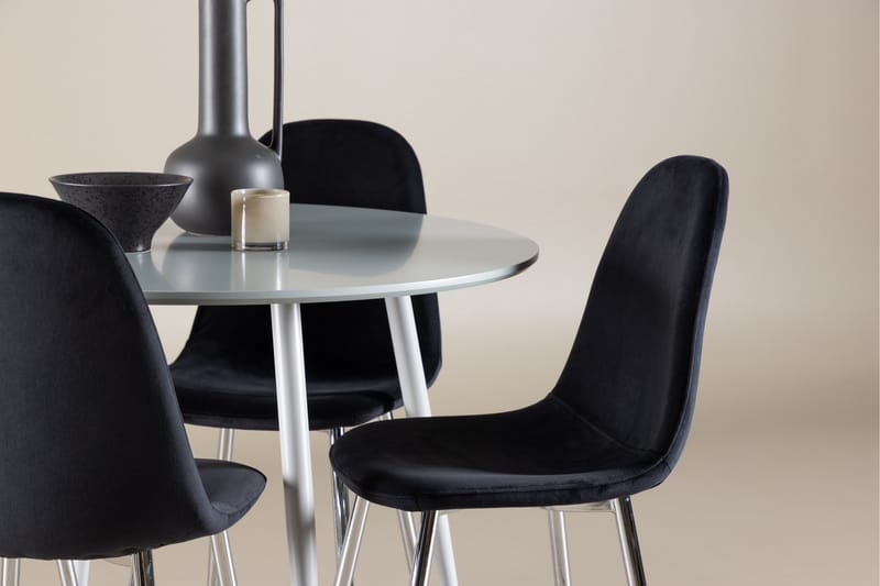 Plaza Spisegruppe 100 cm Rundt med 4 Polar stole - Grå/Svart - Møbler - Borde - Spisebordssæt