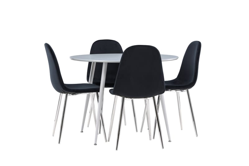 Plaza Spisegruppe 100 cm Rundt med 4 Polar stole - Grå/Svart - Møbler - Borde - Spisebordssæt