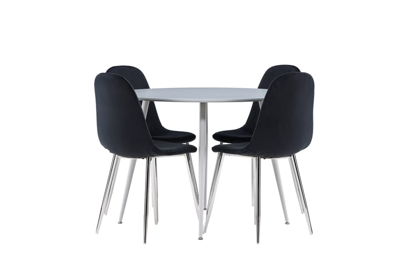 Plaza Spisegruppe 100 cm Rundt med 4 Polar stole - Grå/Svart - Møbler - Borde - Spisebordssæt