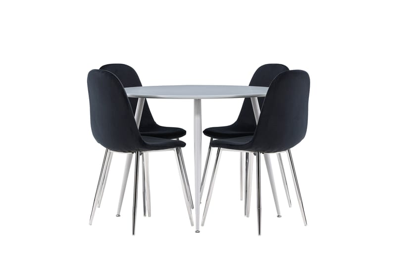 Plaza Spisegruppe 100 cm Rundt med 4 Polar stole - Grå/Svart - Møbler - Borde - Spisebordssæt