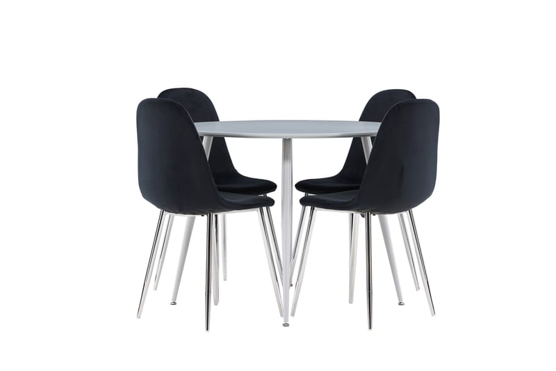 Plaza Spisegruppe 100 cm Rundt med 4 Polar stole - Grå/Svart - Møbler - Borde - Spisebordssæt