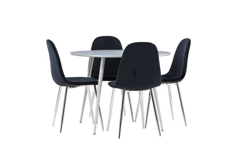 Plaza Spisegruppe 100 cm Rundt med 4 Polar stole - Grå/Svart - Møbler - Borde - Spisebordssæt