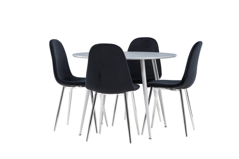Plaza Spisegruppe 100 cm Rundt med 4 Polar stole - Grå/Svart - Møbler - Borde - Spisebordssæt