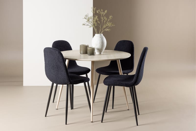 Plaza Spisegruppe 100 cm Rundt med 4 Polar stole - Whitewash/Svart - Møbler - Borde - Spisebordssæt