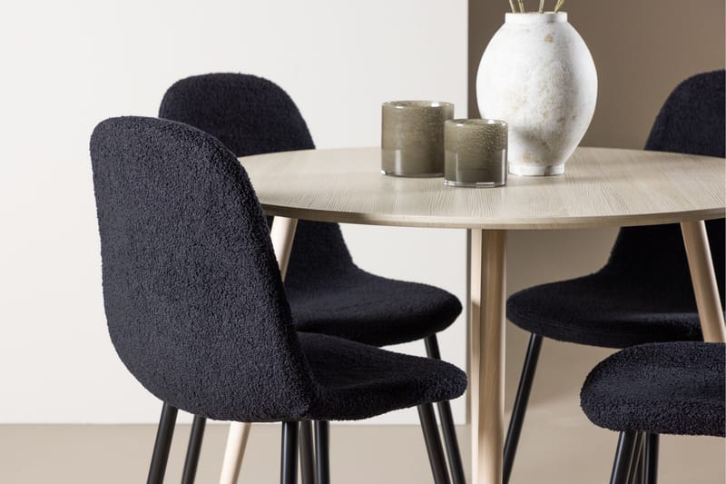 Plaza Spisegruppe 100 cm Rundt med 4 Polar stole - Whitewash/Svart - Møbler - Borde - Spisebordssæt