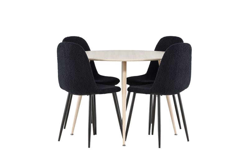 Plaza Spisegruppe 100 cm Rundt med 4 Polar stole - Whitewash/Svart - Møbler - Borde - Spisebordssæt