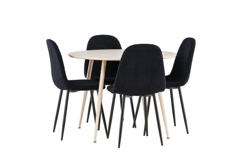 Plaza Spisegruppe 100 cm Rundt med 4 Polar stole - Whitewash/Svart - Møbler - Borde - Spisebordssæt