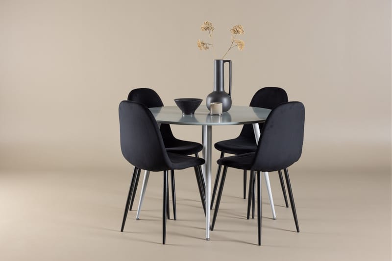Plaza Spisegruppe 100 cm Rundt med 4 Polar stole - Grå/Svart - Møbler - Borde - Spisebordssæt