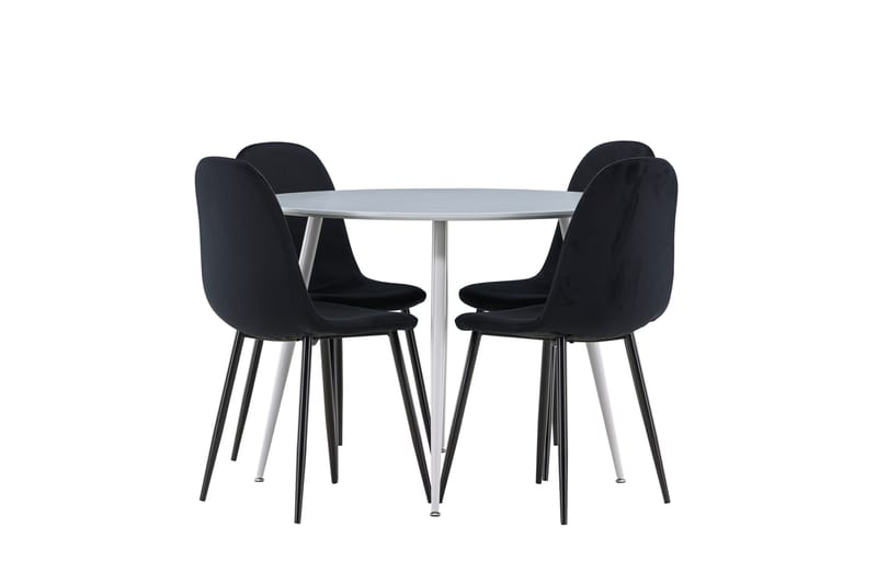 Plaza Spisegruppe 100 cm Rundt med 4 Polar stole - Grå/Svart - Møbler - Borde - Spisebordssæt