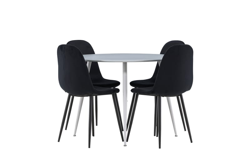 Plaza Spisegruppe 100 cm Rundt med 4 Polar stole - Grå/Svart - Møbler - Borde - Spisebordssæt