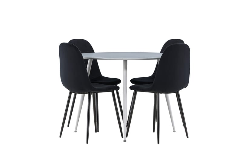 Plaza Spisegruppe 100 cm Rundt med 4 Polar stole - Grå/Svart - Møbler - Borde - Spisebordssæt