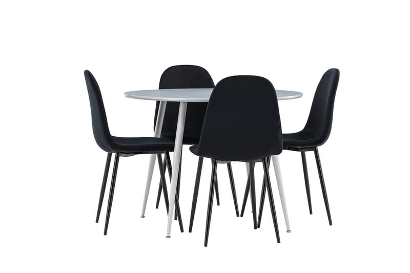 Plaza Spisegruppe 100 cm Rundt med 4 Polar stole - Grå/Svart - Møbler - Borde - Spisebordssæt