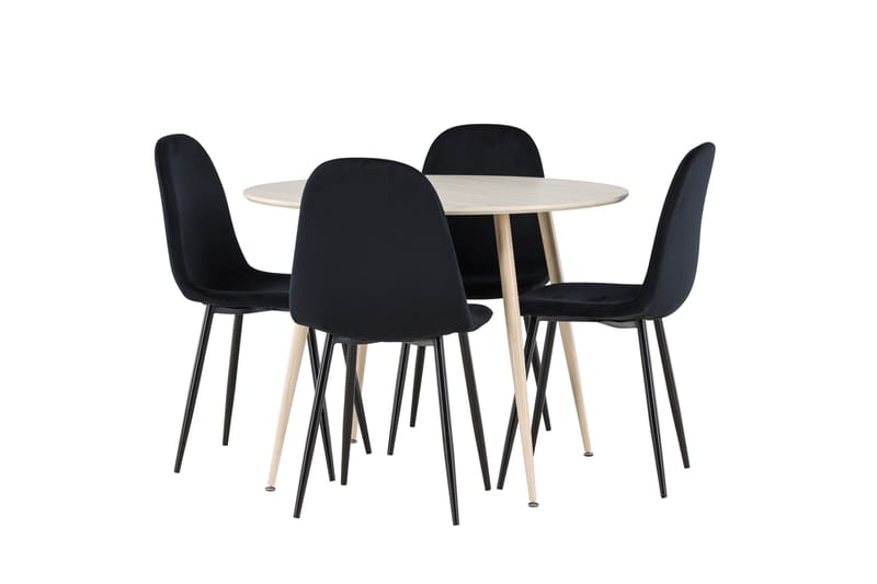 Plaza Spisegruppe 100 cm Rundt med 4 Polar stole - Whitewash/Svart - Møbler - Borde - Spisebordssæt