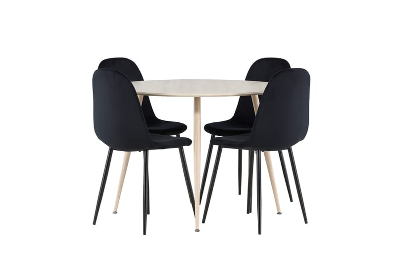 Plaza Spisegruppe 100 cm Rundt med 4 Polar stole - Whitewash/Svart - Møbler - Borde - Spisebordssæt