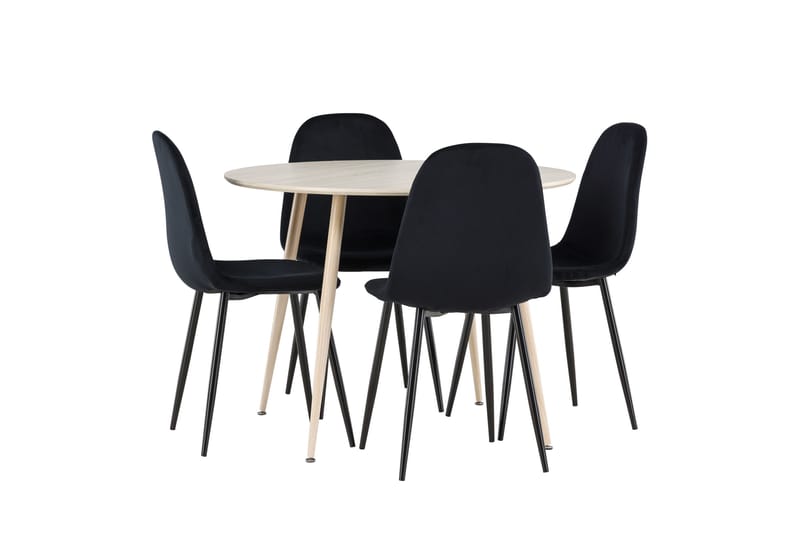 Plaza Spisegruppe 100 cm Rundt med 4 Polar stole - Whitewash/Svart - Møbler - Borde - Spisebordssæt