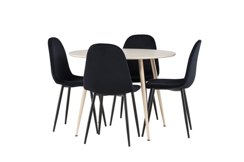 Plaza Spisegruppe 100 cm Rundt med 4 Polar stole - Whitewash/Svart - Møbler - Borde - Spisebordssæt