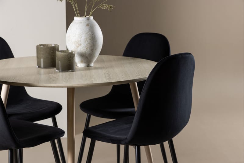 Plaza Spisegruppe 100 cm Rundt med 4 Polar stole - Whitewash/Svart - Møbler - Borde - Spisebordssæt