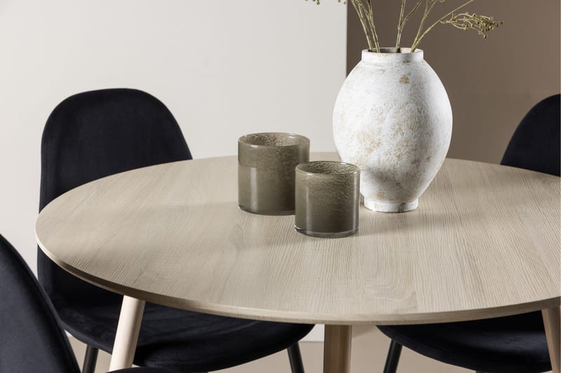 Plaza Spisegruppe 100 cm Rundt med 4 Polar stole - Whitewash/Svart - Møbler - Borde - Spisebordssæt