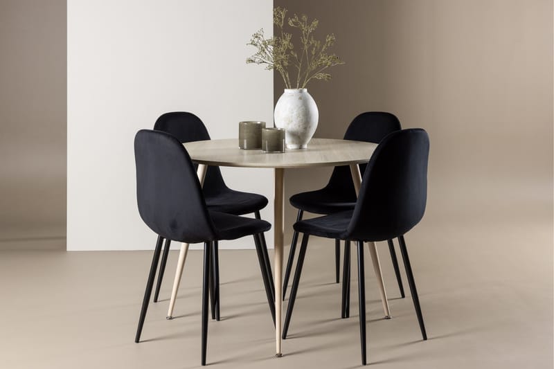 Plaza Spisegruppe 100 cm Rundt med 4 Polar stole - Whitewash/Svart - Møbler - Borde - Spisebordssæt