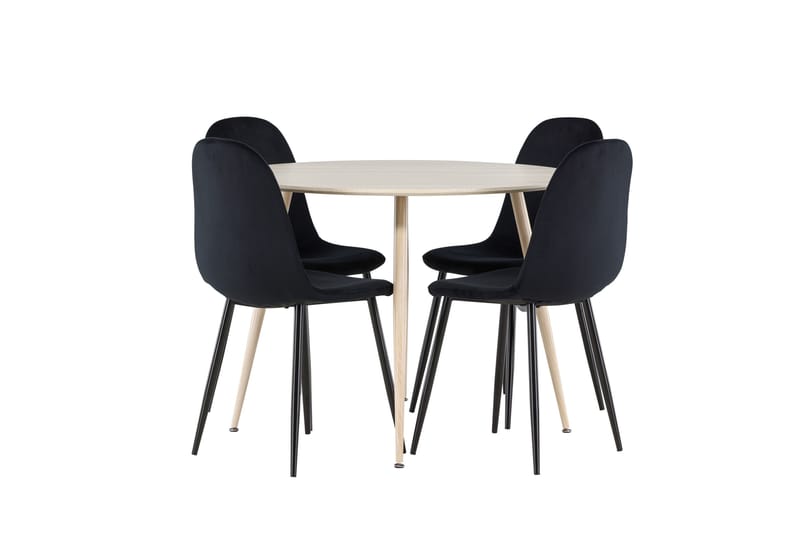 Plaza Spisegruppe 100 cm Rundt med 4 Polar stole - Whitewash/Svart - Møbler - Borde - Spisebordssæt