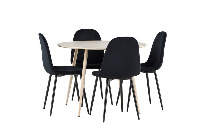 Plaza Spisegruppe 100 cm Rundt med 4 Polar stole - Whitewash/Svart - Møbler - Borde - Spisebordssæt