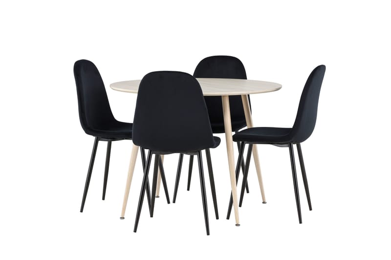 Plaza Spisegruppe 100 cm Rundt med 4 Polar stole - Whitewash/Svart - Møbler - Borde - Spisebordssæt