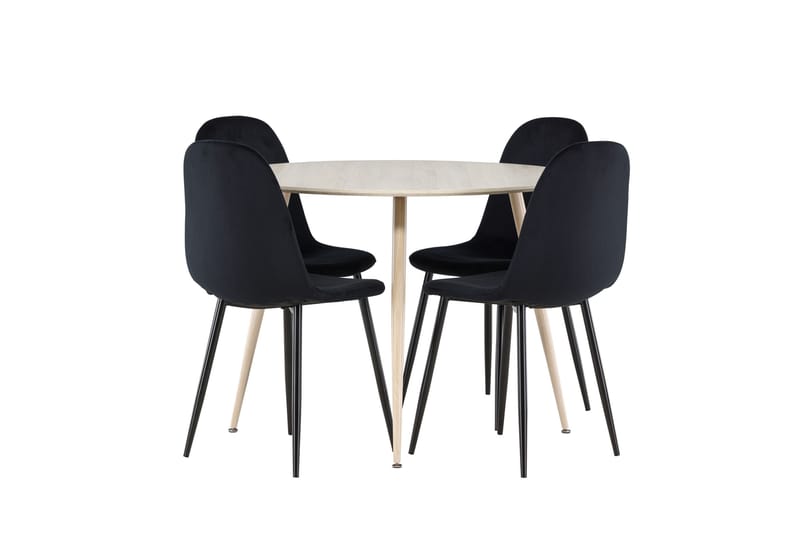 Plaza Spisegruppe 100 cm Rundt med 4 Polar stole - Whitewash/Svart - Møbler - Borde - Spisebordssæt