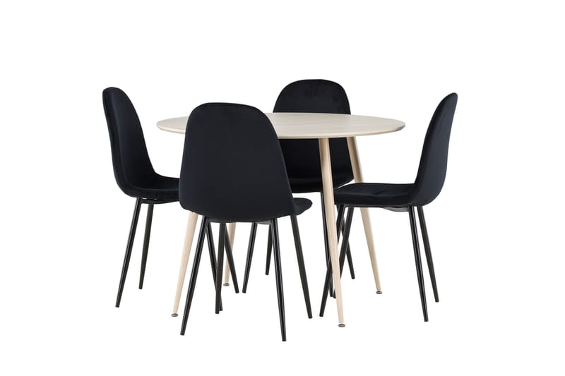 Plaza Spisegruppe 100 cm Rundt med 4 Polar stole - Whitewash/Svart - Møbler - Borde - Spisebordssæt
