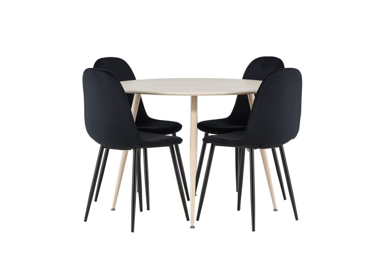 Plaza Spisegruppe 100 cm Rundt med 4 Polar stole - Whitewash/Svart - Møbler - Borde - Spisebordssæt
