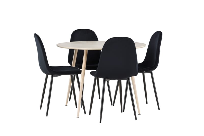 Plaza Spisegruppe 100 cm Rundt med 4 Polar stole - Whitewash/Svart - Møbler - Borde - Spisebordssæt