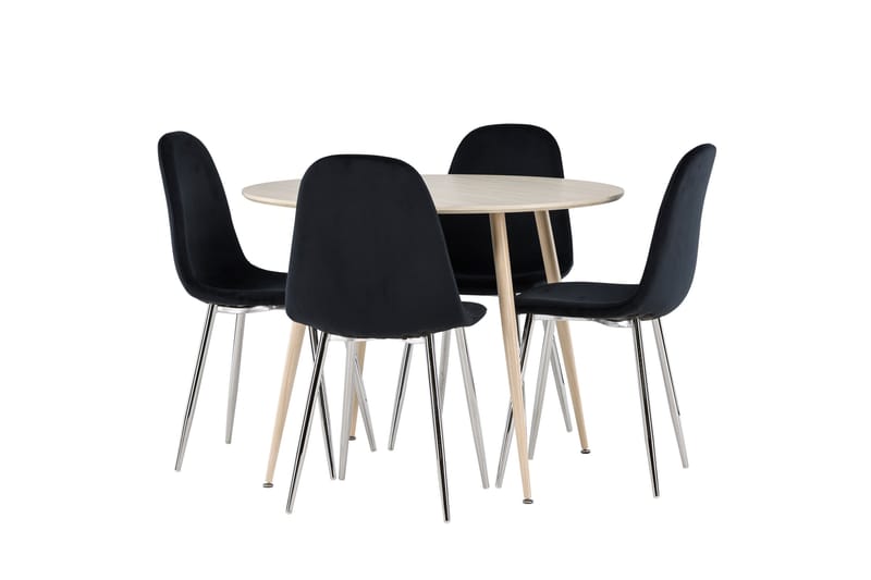 Plaza Spisegruppe 100 cm Rundt med 4 Polar stole - Whitewash/Svart - Møbler - Borde - Spisebordssæt