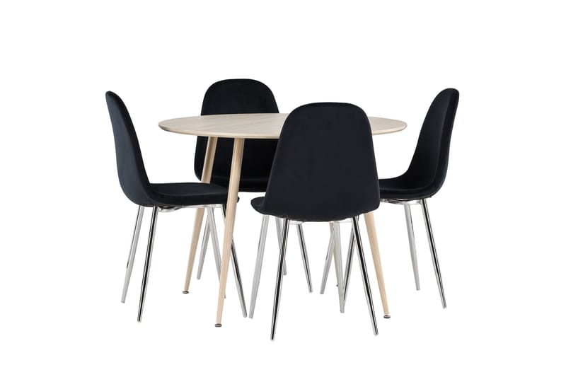 Plaza Spisegruppe 100 cm Rundt med 4 Polar stole - Whitewash/Svart - Møbler - Borde - Spisebordssæt