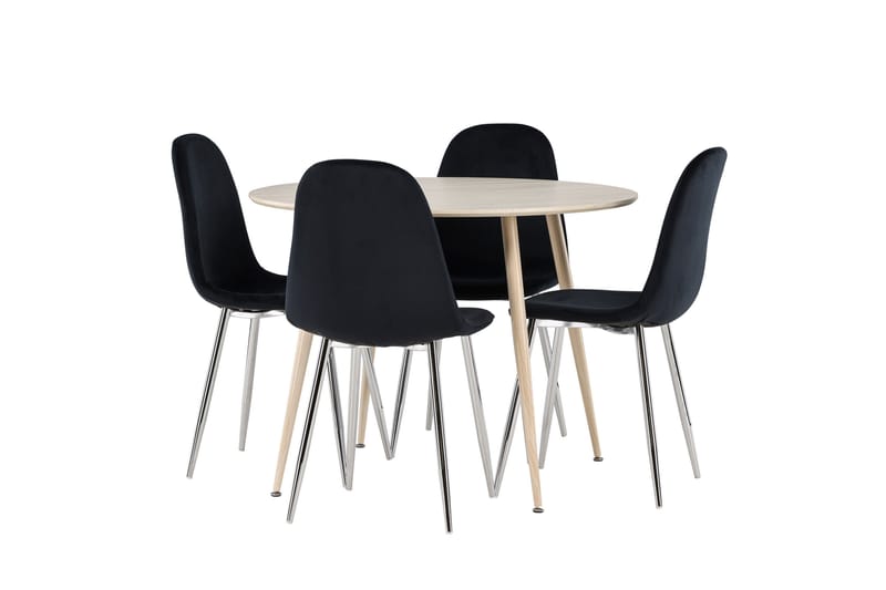 Plaza Spisegruppe 100 cm Rundt med 4 Polar stole - Whitewash/Svart - Møbler - Borde - Spisebordssæt