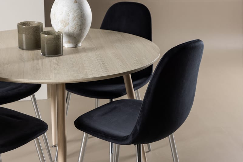 Plaza Spisegruppe 100 cm Rundt med 4 Polar stole - Whitewash/Svart - Møbler - Borde - Spisebordssæt