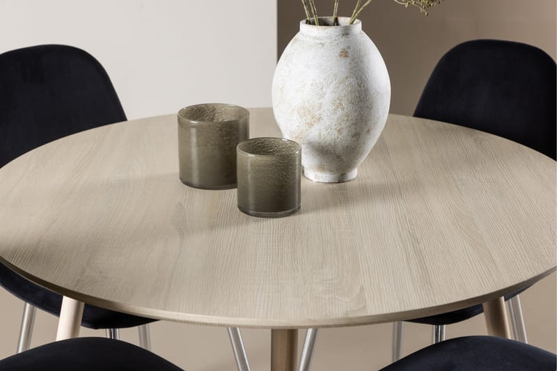 Plaza Spisegruppe 100 cm Rundt med 4 Polar stole - Whitewash/Svart - Møbler - Borde - Spisebordssæt